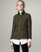 Rag & Bone Leigh Military Jacket and Marais Silk Shirt & Liverpool Zip-Pocket Pants available at BERGDORF GOODMAN.COM on FDM fashiondailymag.com by Brigitte Segura